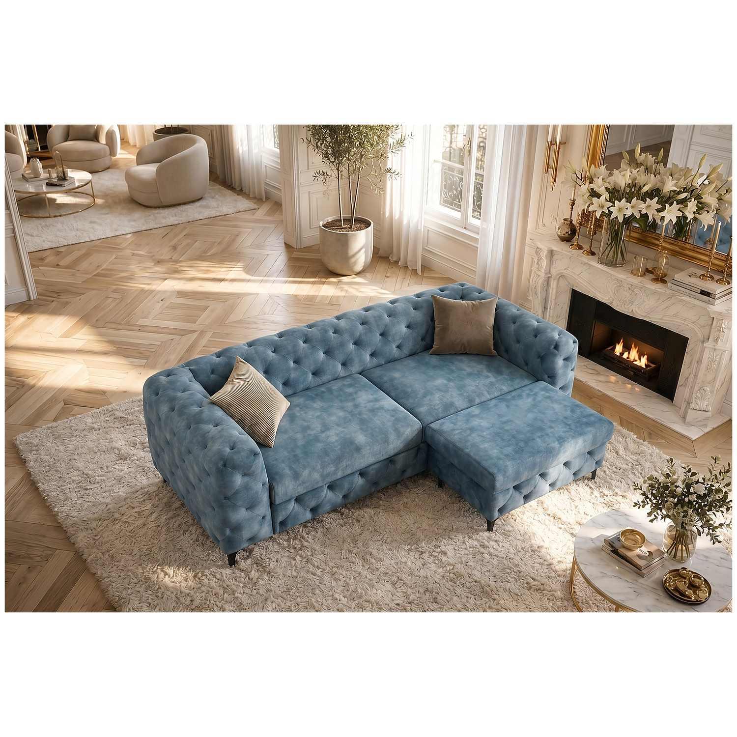Chesterfield Polsterhocker Pomp Velvet Stoff blau petrol 95x62