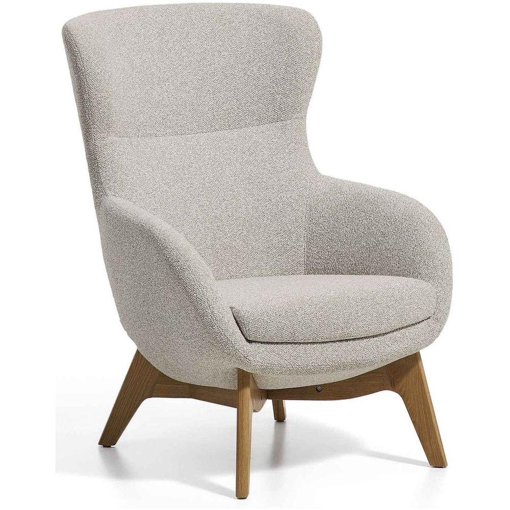 Ohrensessel Adiran dicker Chenille Beige Beinen Eichenholz massiv natur
