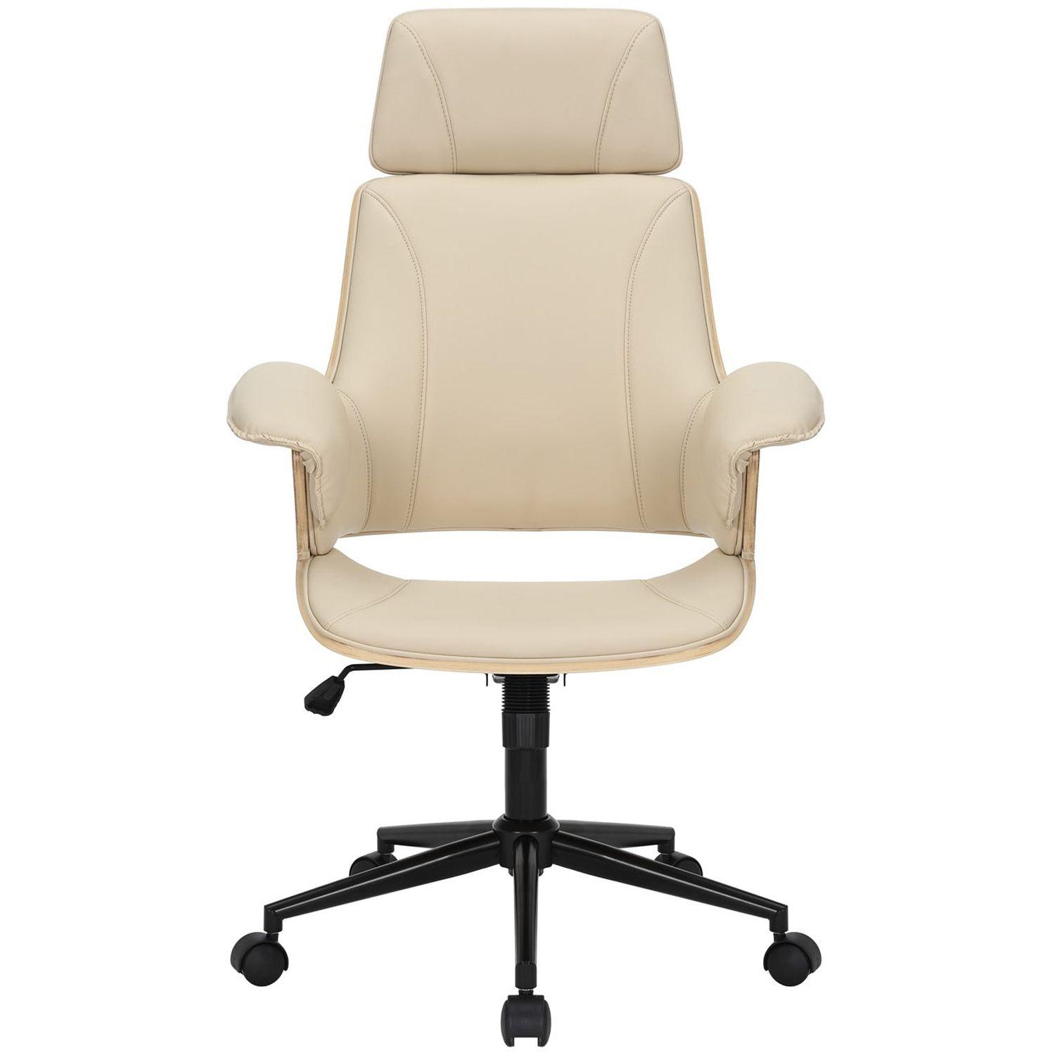 Bürodrehstuhl Capone Kunstleder creme-beige Rücken Eichenholzfurnier
