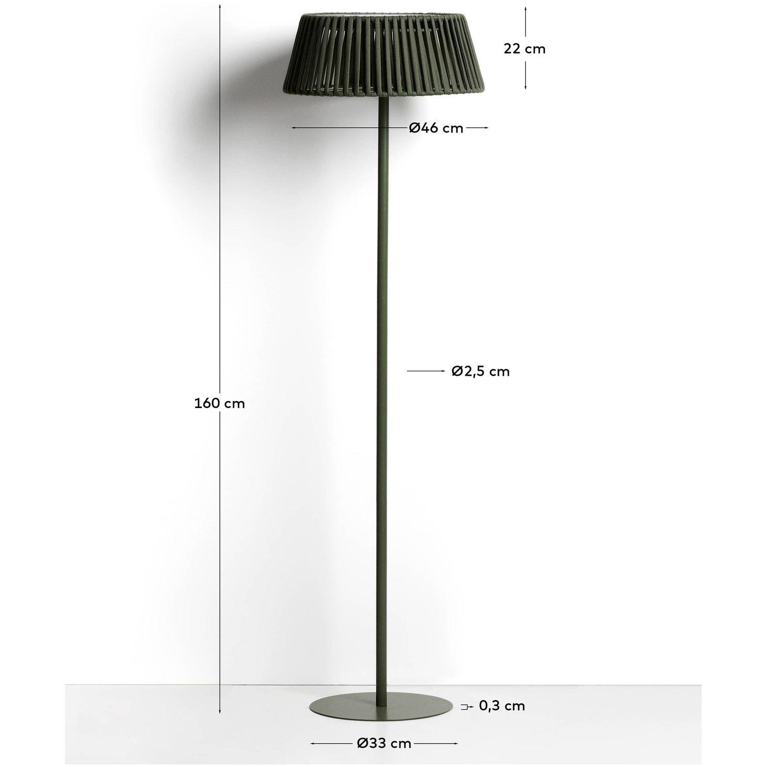 Outdoor-Solar-Stehlampe Aldet aus flachem Seil mit grünem Metallfuss 46x46