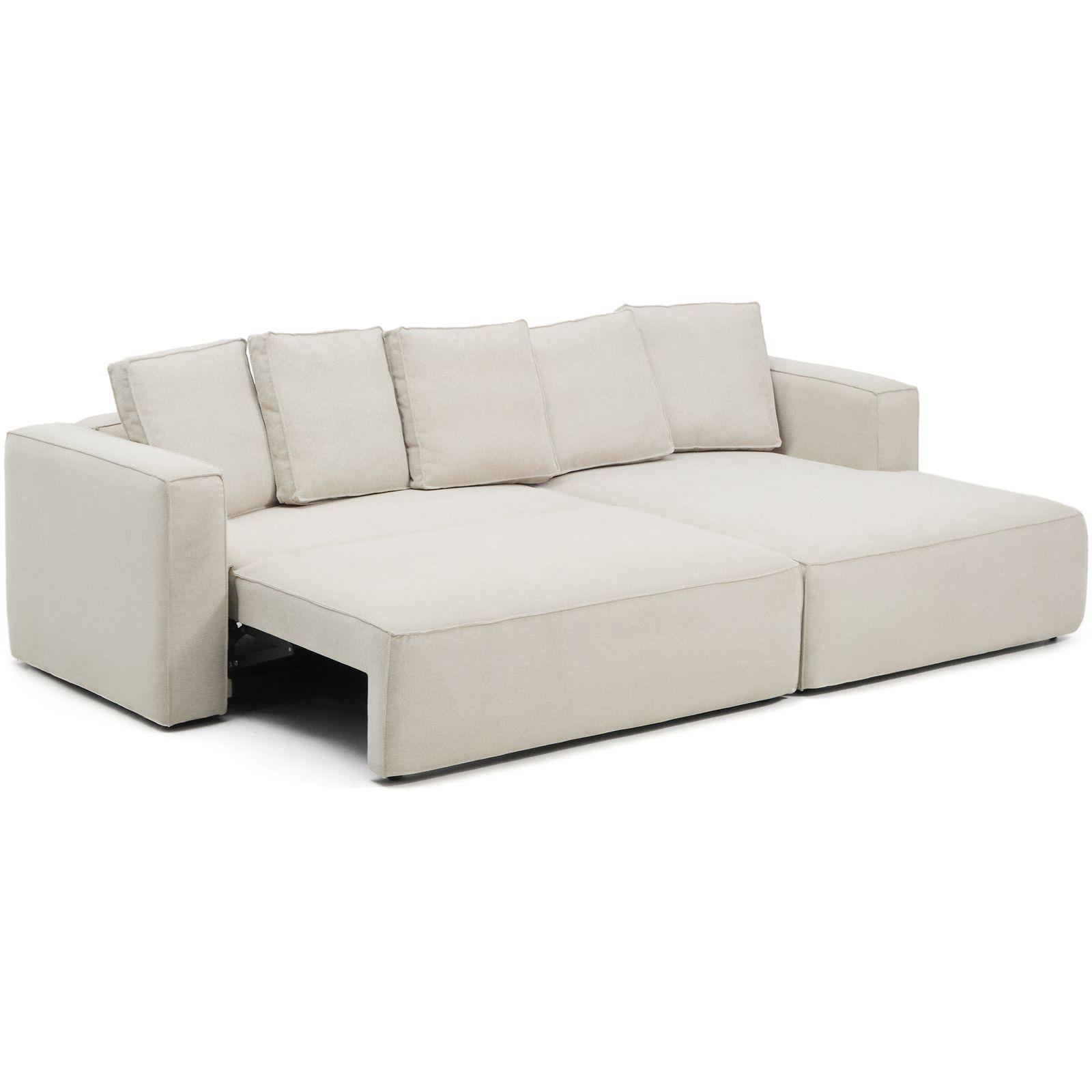 3-Sitzer Ecksofa Bettsofa Marela mit Chaiselongue rechts in beiger Chenille 276 cm FSC Mix Credit