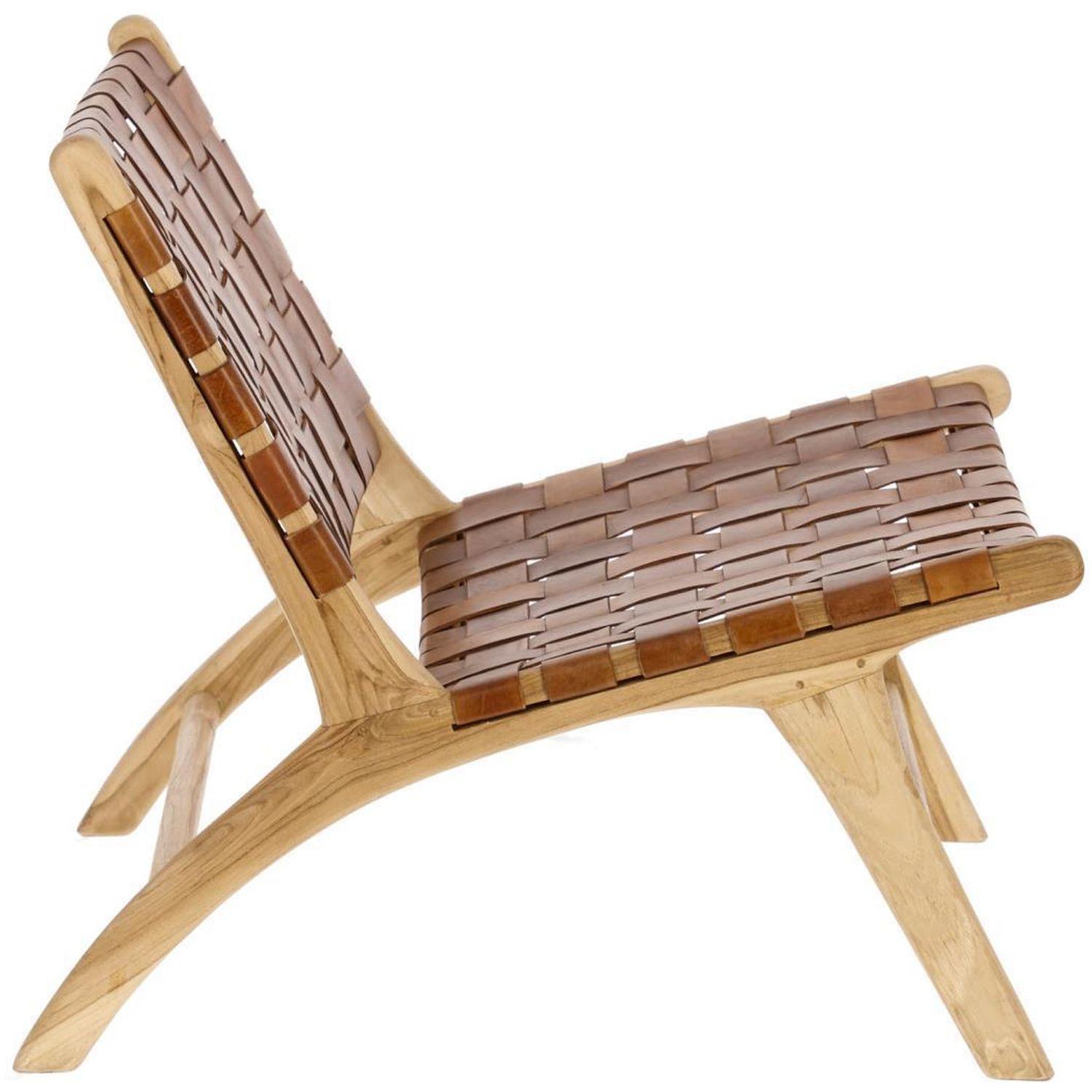 Holzsessel Calixta Teakholz Ledergeflecht braun